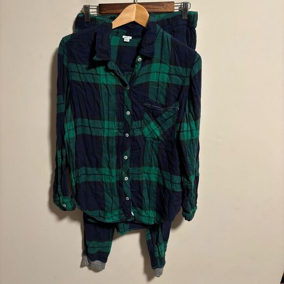 aerie Plaid Flannel matching Pajama set - Green/Black, Size Small Medium - Picture 2 of 14